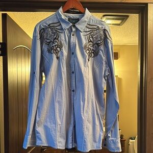 Roar Light Blue Embroidered Men's Shirt